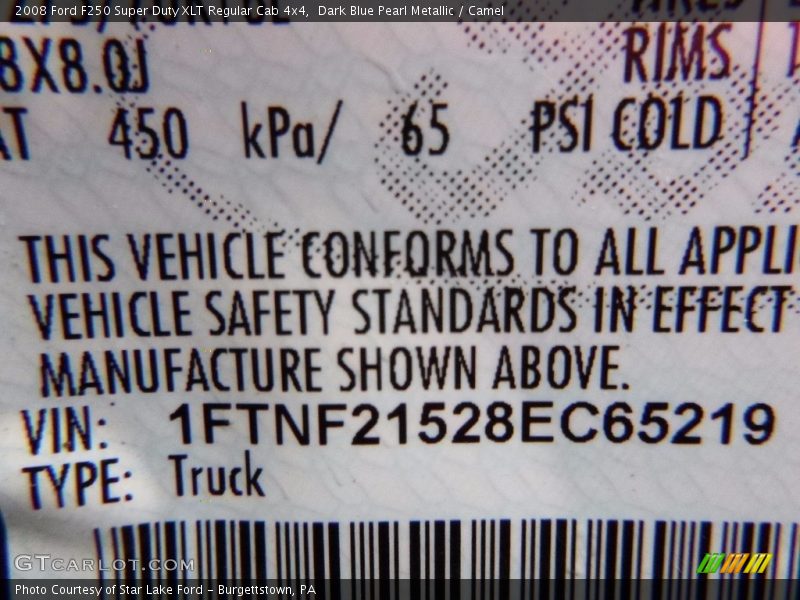 Dark Blue Pearl Metallic / Camel 2008 Ford F250 Super Duty XLT Regular Cab 4x4