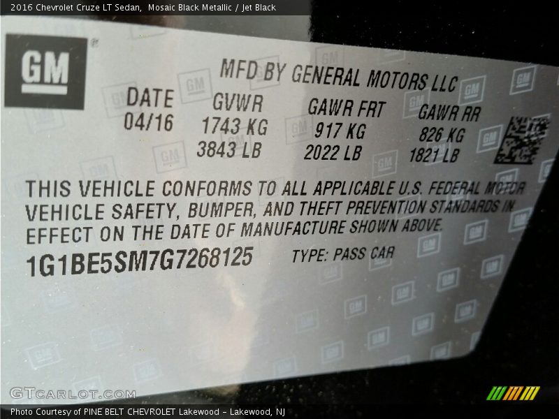 Mosaic Black Metallic / Jet Black 2016 Chevrolet Cruze LT Sedan