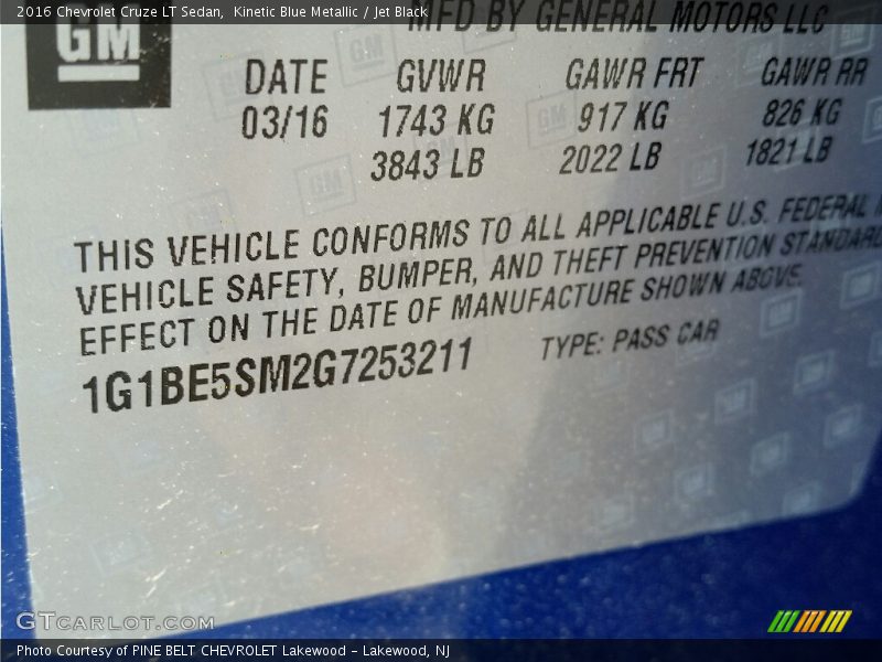 Kinetic Blue Metallic / Jet Black 2016 Chevrolet Cruze LT Sedan