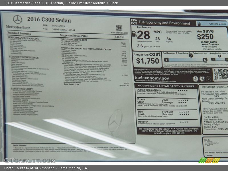 Palladium Silver Metallic / Black 2016 Mercedes-Benz C 300 Sedan