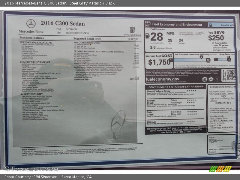 Steel Grey Metallic / Black 2016 Mercedes-Benz C 300 Sedan