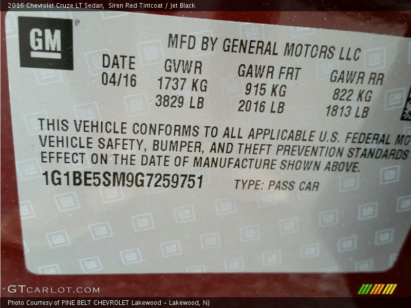 Siren Red Tintcoat / Jet Black 2016 Chevrolet Cruze LT Sedan