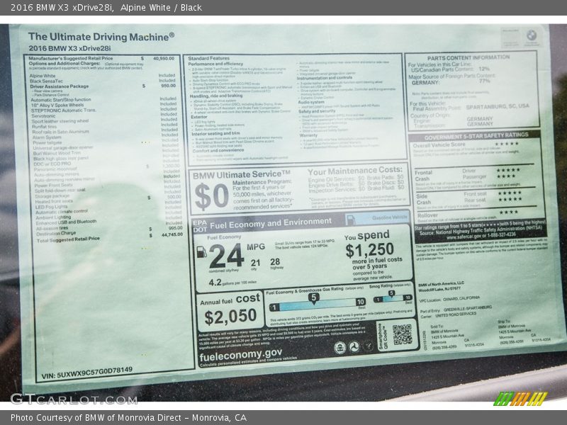 Alpine White / Black 2016 BMW X3 xDrive28i