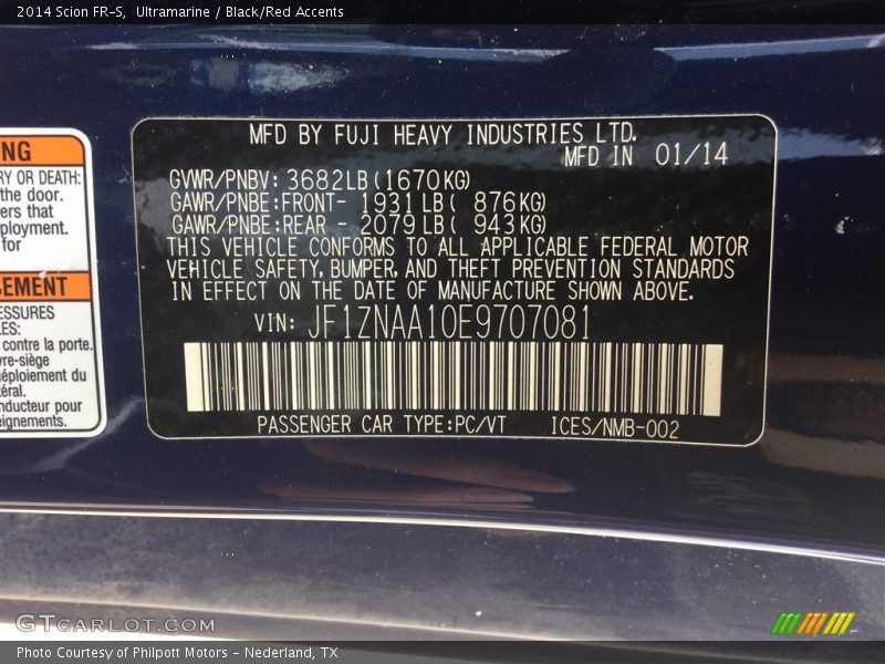 Ultramarine / Black/Red Accents 2014 Scion FR-S