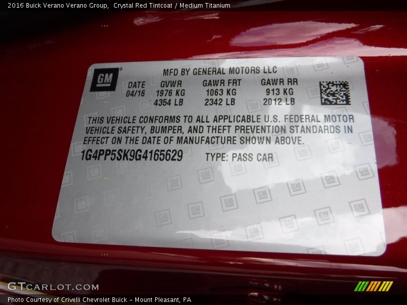 Crystal Red Tintcoat / Medium Titanium 2016 Buick Verano Verano Group