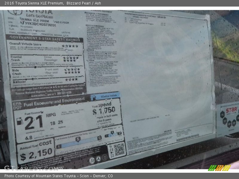 Blizzard Pearl / Ash 2016 Toyota Sienna XLE Premium