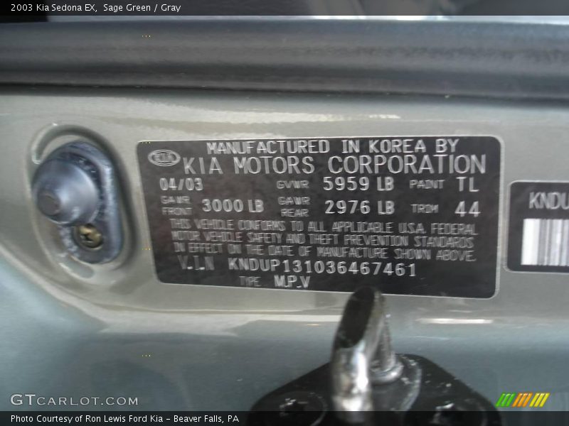 Sage Green / Gray 2003 Kia Sedona EX