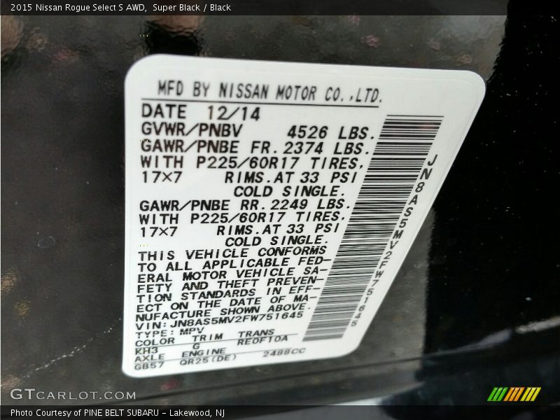 Super Black / Black 2015 Nissan Rogue Select S AWD