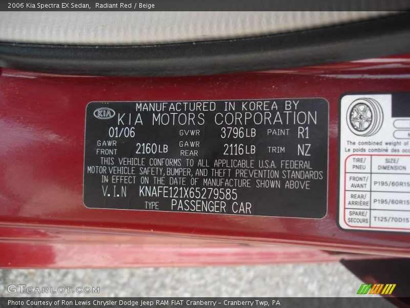 Radiant Red / Beige 2006 Kia Spectra EX Sedan
