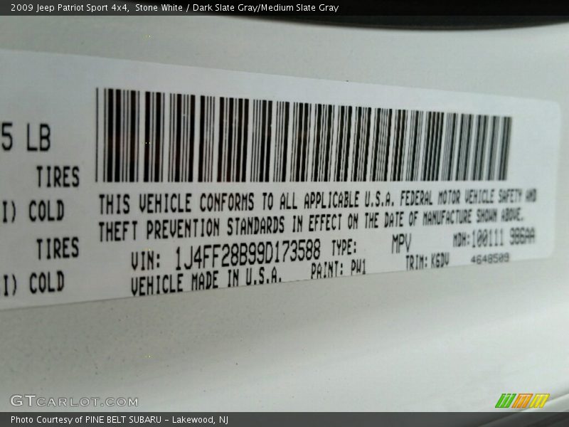 Stone White / Dark Slate Gray/Medium Slate Gray 2009 Jeep Patriot Sport 4x4