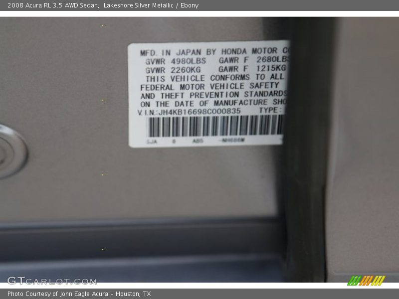 Lakeshore Silver Metallic / Ebony 2008 Acura RL 3.5 AWD Sedan