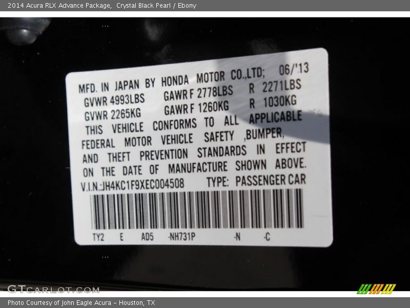Crystal Black Pearl / Ebony 2014 Acura RLX Advance Package