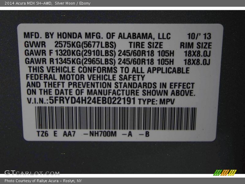 Silver Moon / Ebony 2014 Acura MDX SH-AWD