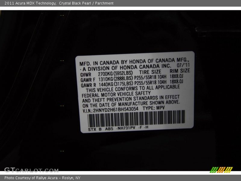 Crystal Black Pearl / Parchment 2011 Acura MDX Technology