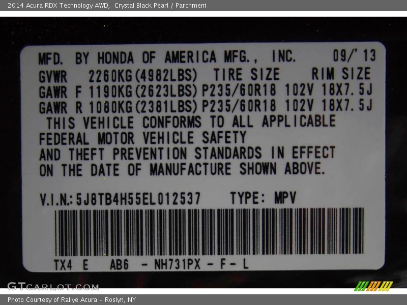 Crystal Black Pearl / Parchment 2014 Acura RDX Technology AWD