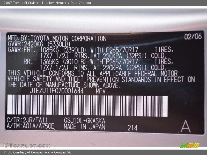 Titanium Metallic / Dark Charcoal 2007 Toyota FJ Cruiser