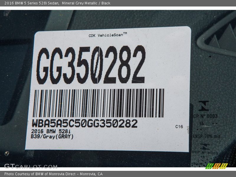 Mineral Grey Metallic / Black 2016 BMW 5 Series 528i Sedan