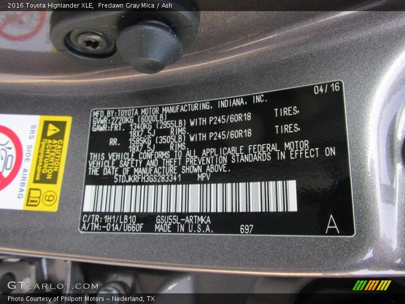 Predawn Gray Mica / Ash 2016 Toyota Highlander XLE