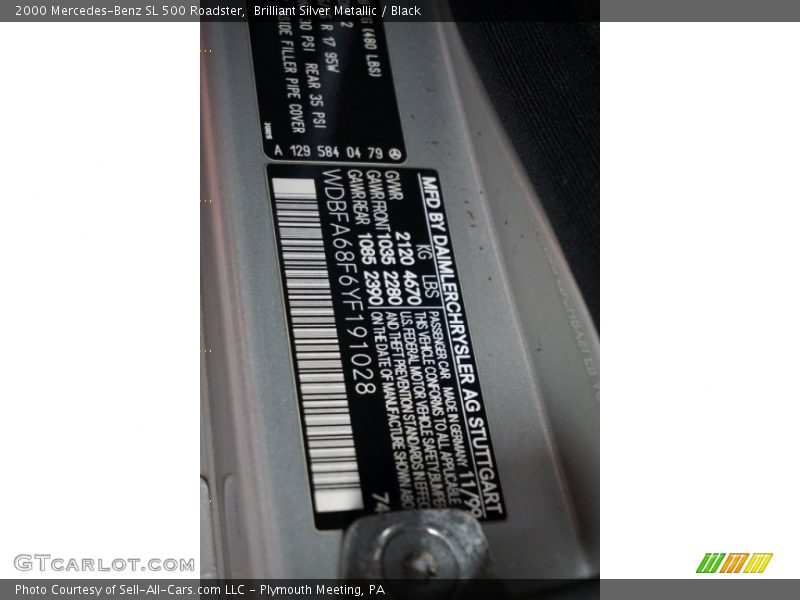 Brilliant Silver Metallic / Black 2000 Mercedes-Benz SL 500 Roadster
