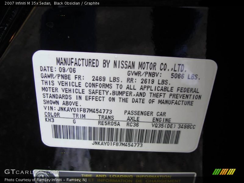 Black Obsidian / Graphite 2007 Infiniti M 35x Sedan