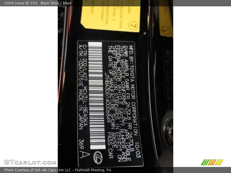 Black Onyx / Black 2004 Lexus ES 330