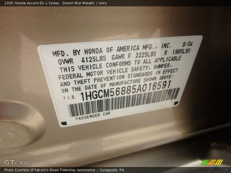 Desert Mist Metallic / Ivory 2005 Honda Accord EX-L Sedan