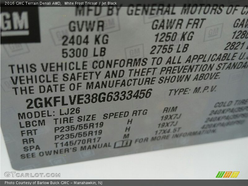 White Frost Tricoat / Jet Black 2016 GMC Terrain Denali AWD