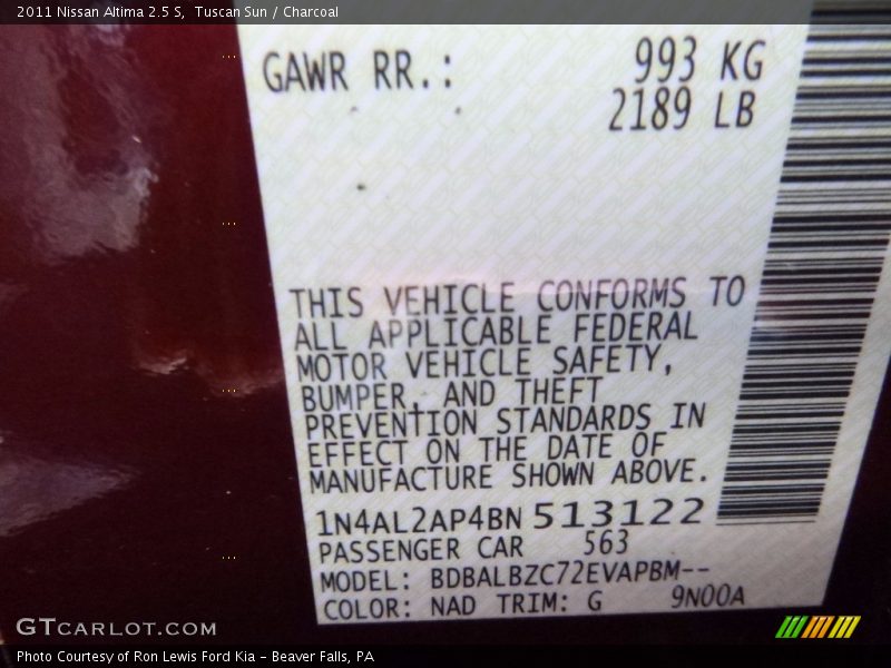 Tuscan Sun / Charcoal 2011 Nissan Altima 2.5 S