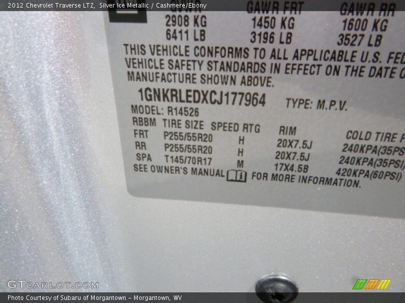 Silver Ice Metallic / Cashmere/Ebony 2012 Chevrolet Traverse LTZ