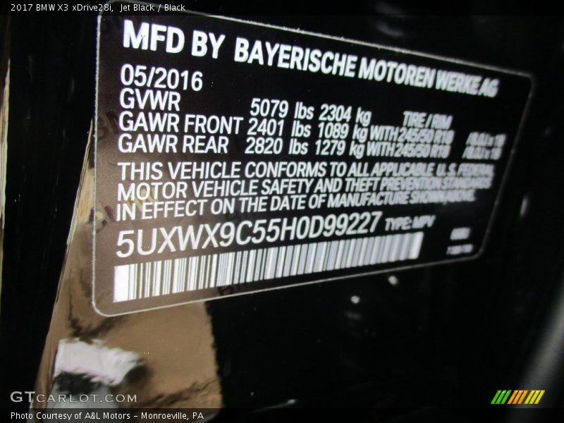 Jet Black / Black 2017 BMW X3 xDrive28i