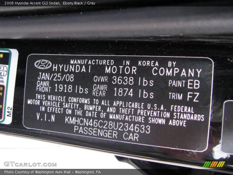 Ebony Black / Gray 2008 Hyundai Accent GLS Sedan
