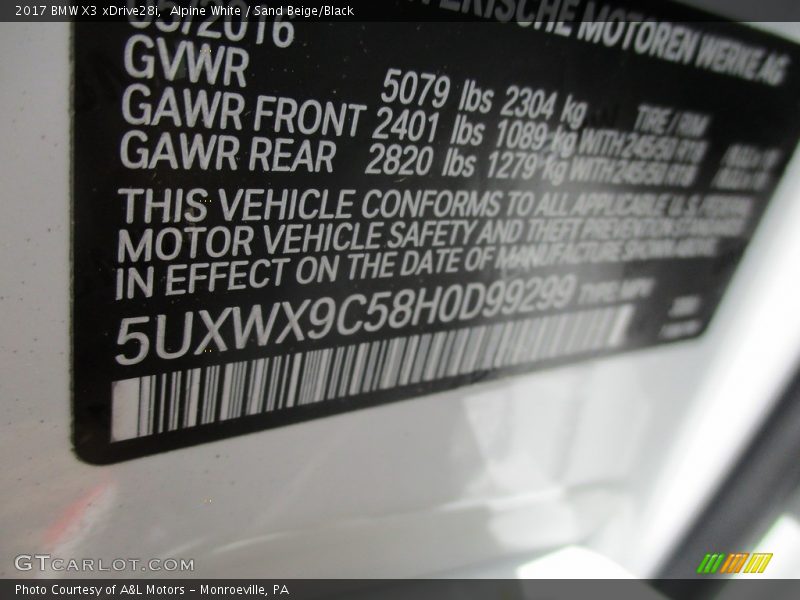 Alpine White / Sand Beige/Black 2017 BMW X3 xDrive28i