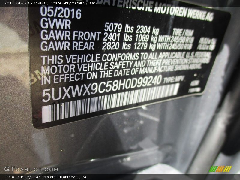Space Gray Metallic / Black 2017 BMW X3 xDrive28i