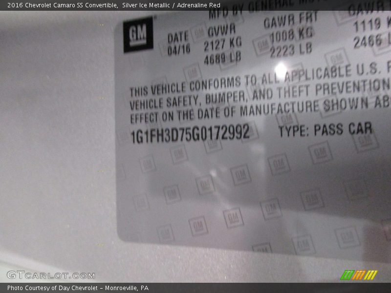 Silver Ice Metallic / Adrenaline Red 2016 Chevrolet Camaro SS Convertible