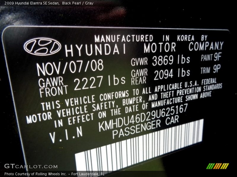 Black Pearl / Gray 2009 Hyundai Elantra SE Sedan