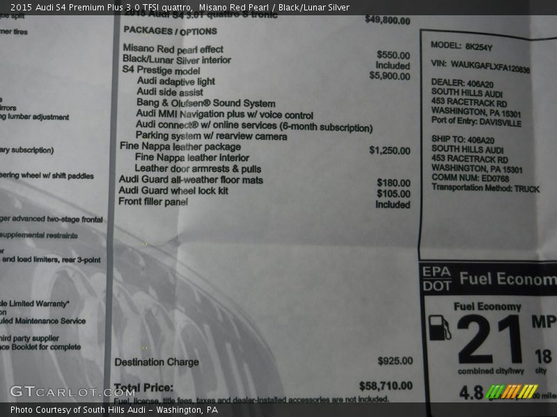 Misano Red Pearl / Black/Lunar Silver 2015 Audi S4 Premium Plus 3.0 TFSI quattro