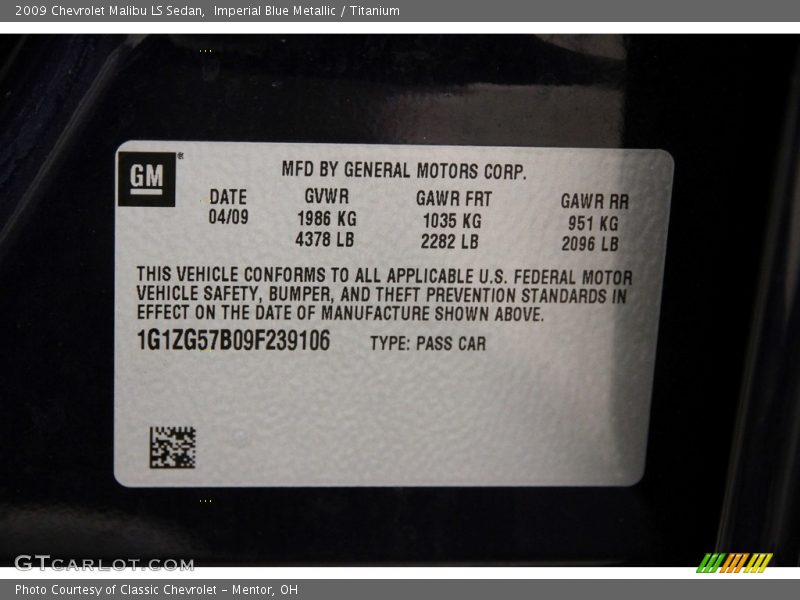 Imperial Blue Metallic / Titanium 2009 Chevrolet Malibu LS Sedan