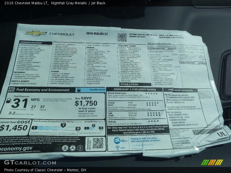 Nightfall Gray Metallic / Jet Black 2016 Chevrolet Malibu LT