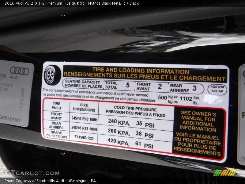 Mythos Black Metallic / Black 2016 Audi A6 2.0 TFSI Premium Plus quattro