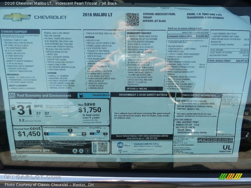 Iridescent Pearl Tricoat / Jet Black 2016 Chevrolet Malibu LT