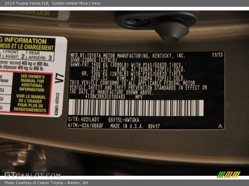 Golden Umber Mica / Ivory 2014 Toyota Venza XLE