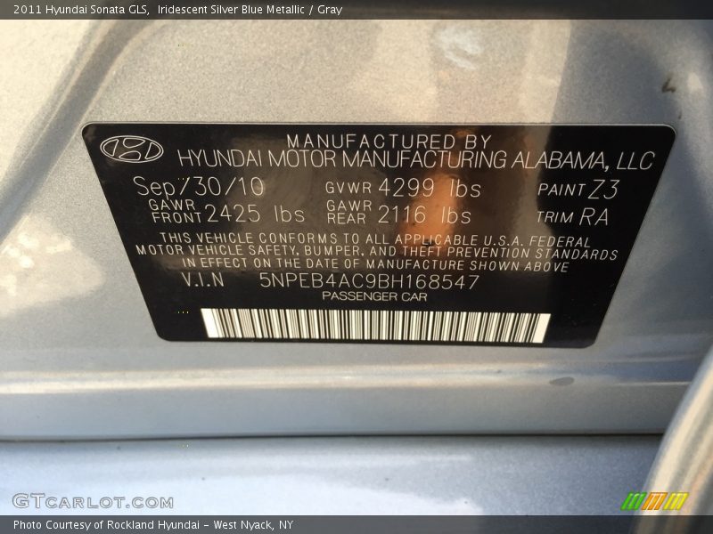 Iridescent Silver Blue Metallic / Gray 2011 Hyundai Sonata GLS
