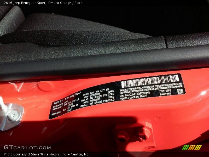 Omaha Orange / Black 2016 Jeep Renegade Sport