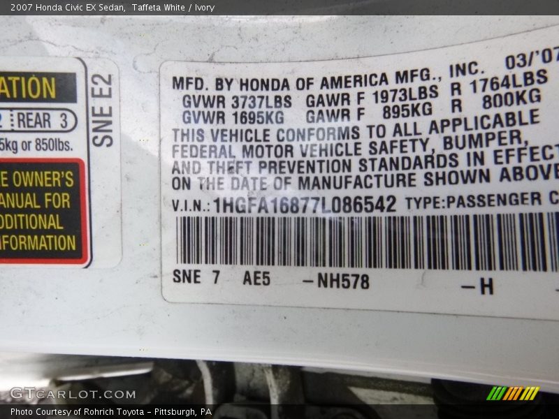 Taffeta White / Ivory 2007 Honda Civic EX Sedan