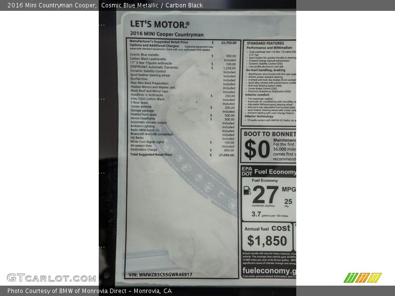 Cosmic Blue Metallic / Carbon Black 2016 Mini Countryman Cooper