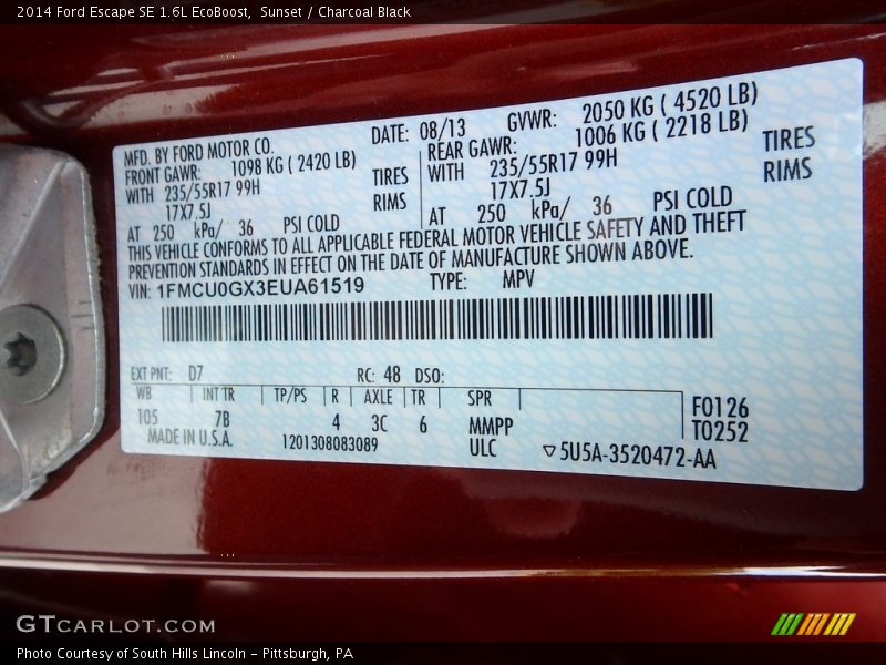 Sunset / Charcoal Black 2014 Ford Escape SE 1.6L EcoBoost