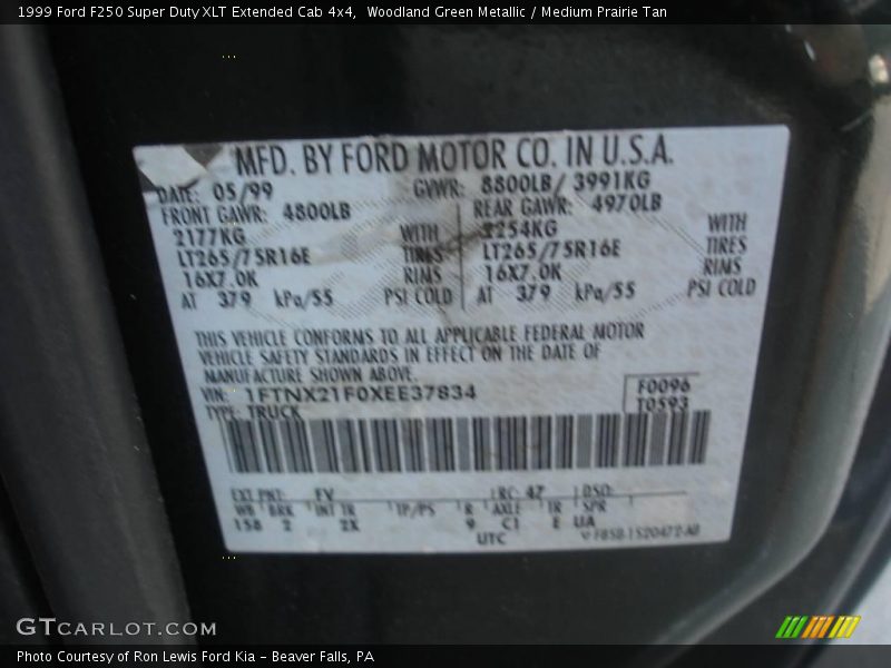 Woodland Green Metallic / Medium Prairie Tan 1999 Ford F250 Super Duty XLT Extended Cab 4x4