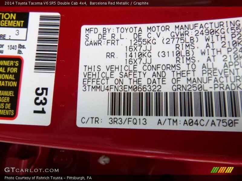 Barcelona Red Metallic / Graphite 2014 Toyota Tacoma V6 SR5 Double Cab 4x4