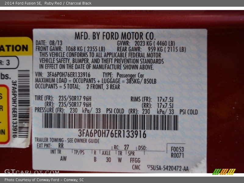 Ruby Red / Charcoal Black 2014 Ford Fusion SE