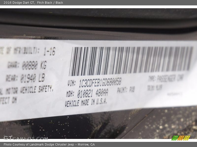 Pitch Black / Black 2016 Dodge Dart GT